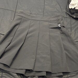 Express Black Pleated Mini Skirt with Buckle Accent